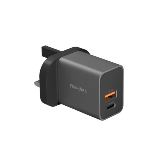 Energea Ampcharge PD20+, PD USB-C + QC USB-A Port Wall Charger - Gunmetal